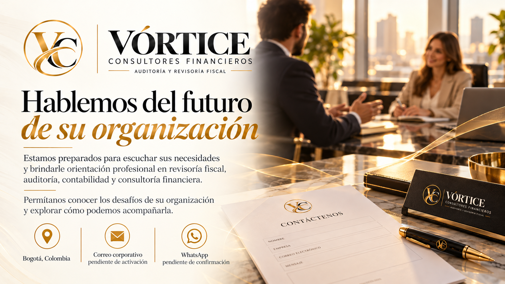 Gráfica institucional Vórtice Consultores Financieros: contacto