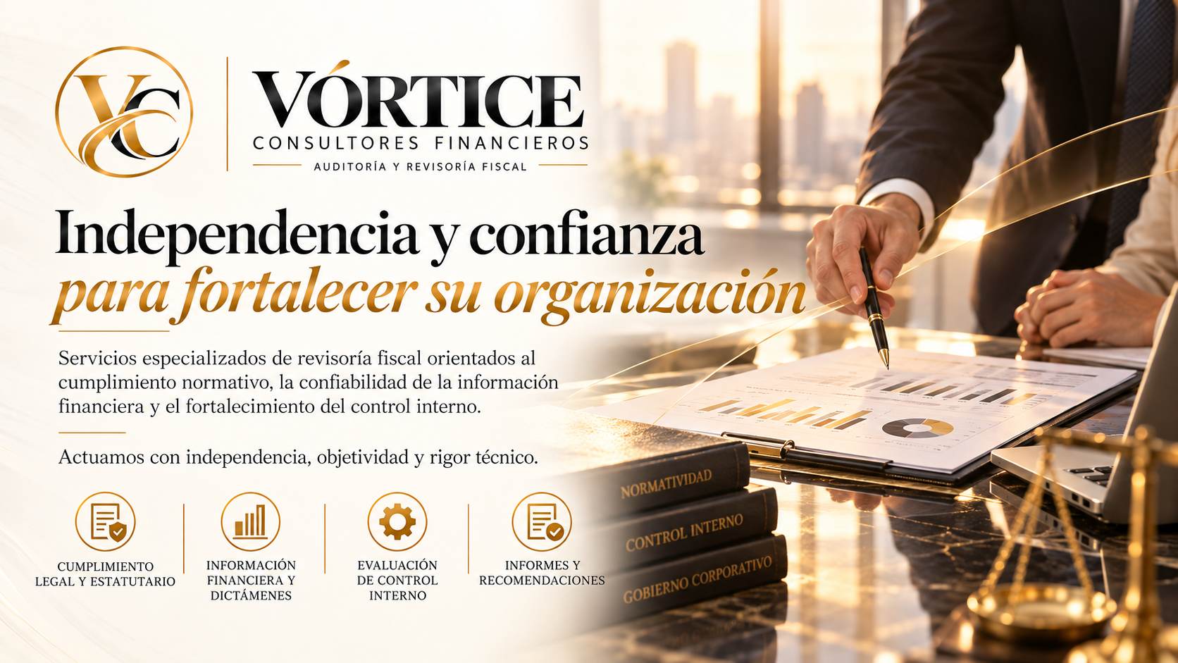 Gráfica institucional Vórtice Consultores Financieros: servicios